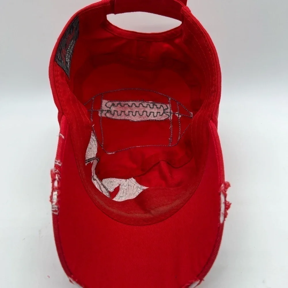 PITBULL WOMENS RED BALL CAP WITH FOOTBALL EMBROIDERY